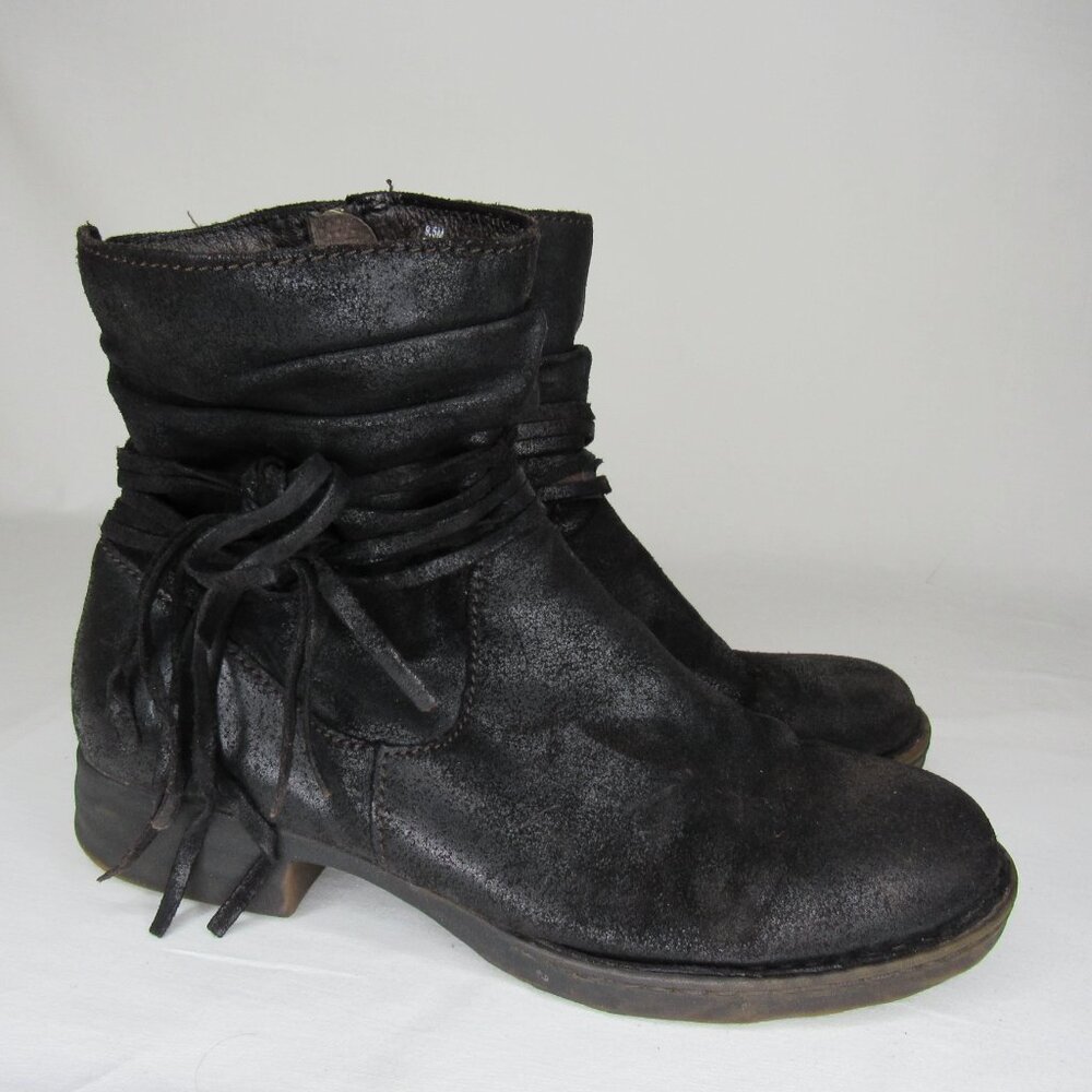 Born Black Oiled Leather Slouch Ankle Boots Women's 9.5 - Picture 5 of 10
